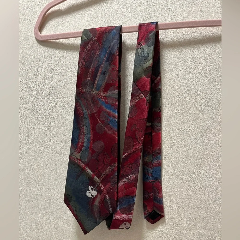 Mickey Mouse Vintage Disney Men’s Necktie, Muted & Hidden Mickey’s, Red/Black